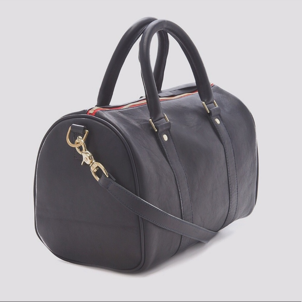 Claire V Petit Duffle Bag in Navy with Red Zip Contrast